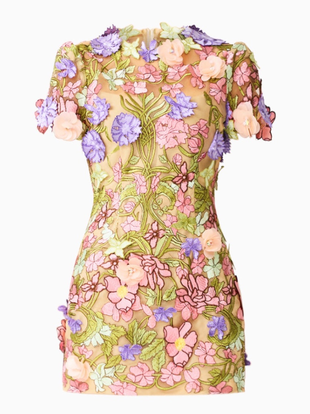 Elliatt Fiora Shift Mini Dress Green Pink 3D Floral Embellished Flower - SMALL